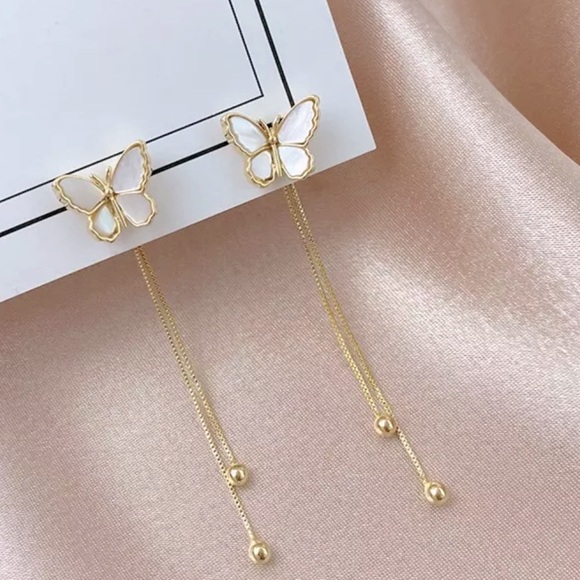 18K Yellow Gold Plated Butterfly Drop Earrings - Picture 1 of 6